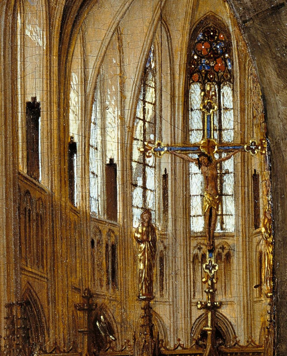 Van Eyck 1438–40 Madonna in the church Staatliche Museen, Berlin detail jube haut