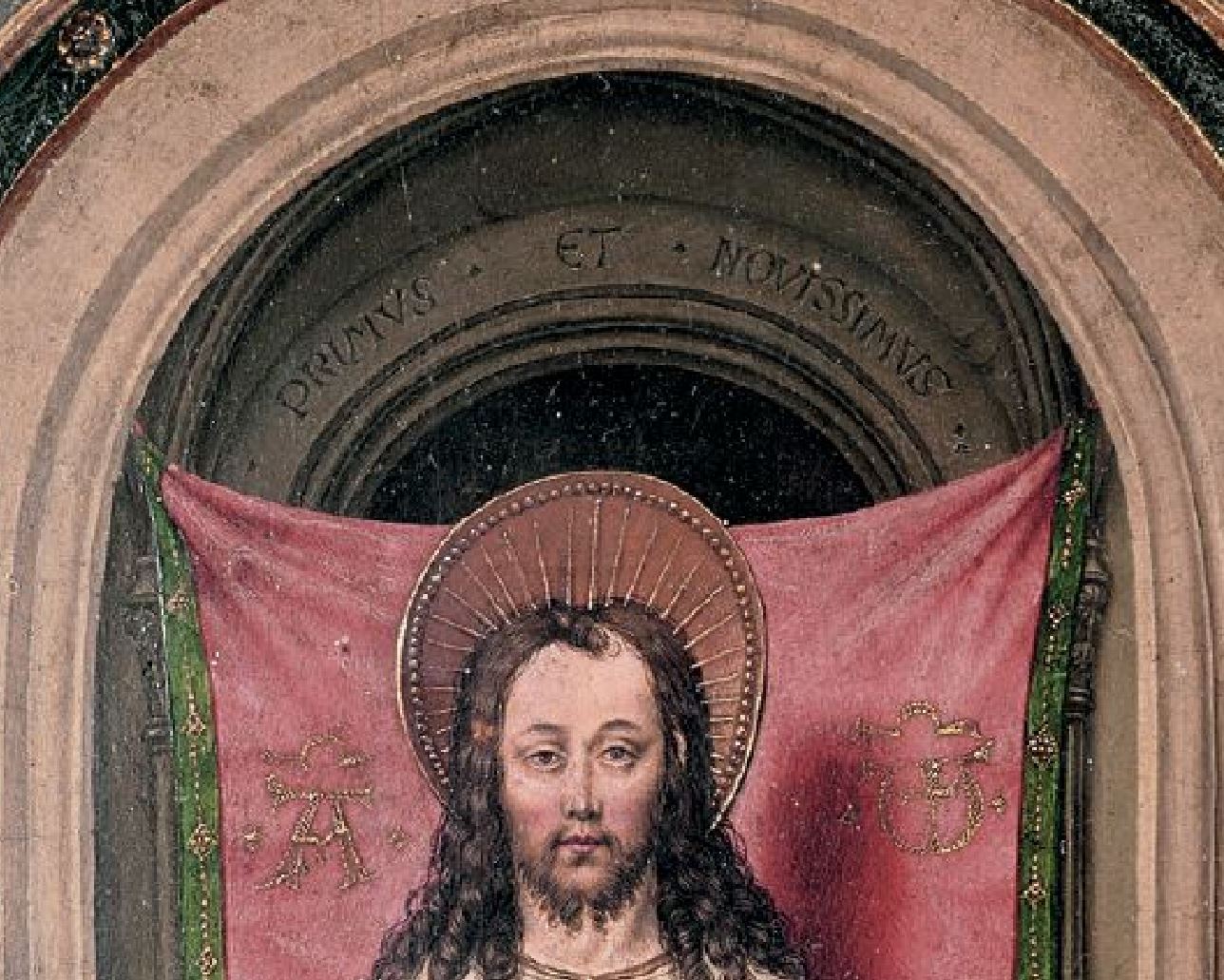 Diptych_Master_of_1499 Abbot Christiaan de Hondt Salvator Mundi , Koninklijk Museum voor Schone Kunsten, Antwerp left detail bas