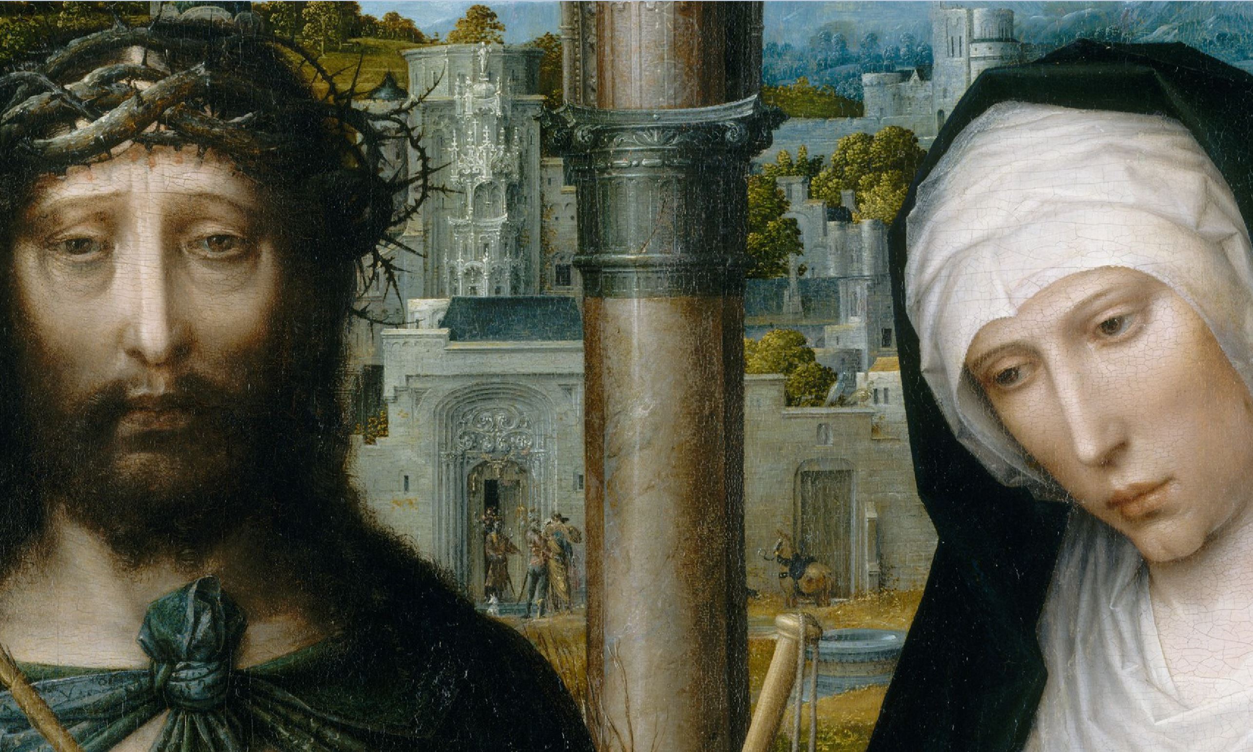 1530–40 Christ Crowned with Thorns (Ecce Homo), and the Mourning Virgin Adriaen Isenbrant MET detail