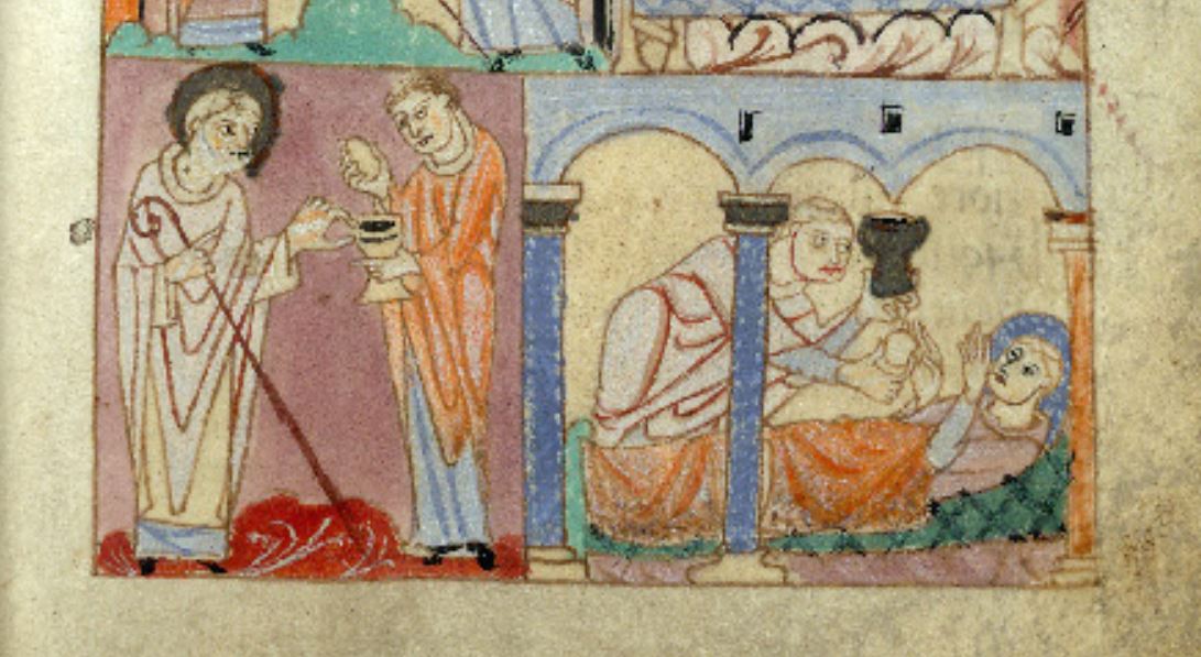 Administration du Viatique Premiere vie de saint Amand 1066-1107 BM Valenciennes MS 502 fol 29