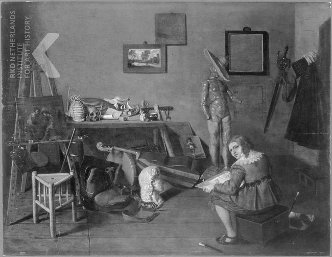 1640 ca D. Witting Young artist, drwaing in his studio coll privee