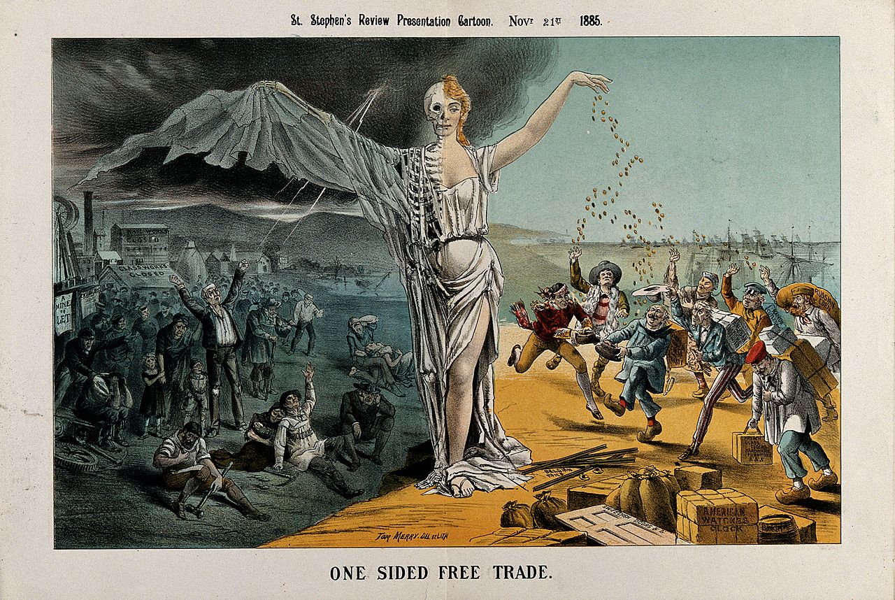 1885 A_half-woman-half_skeleton_representing_free_trade_Wellcome_V0050371