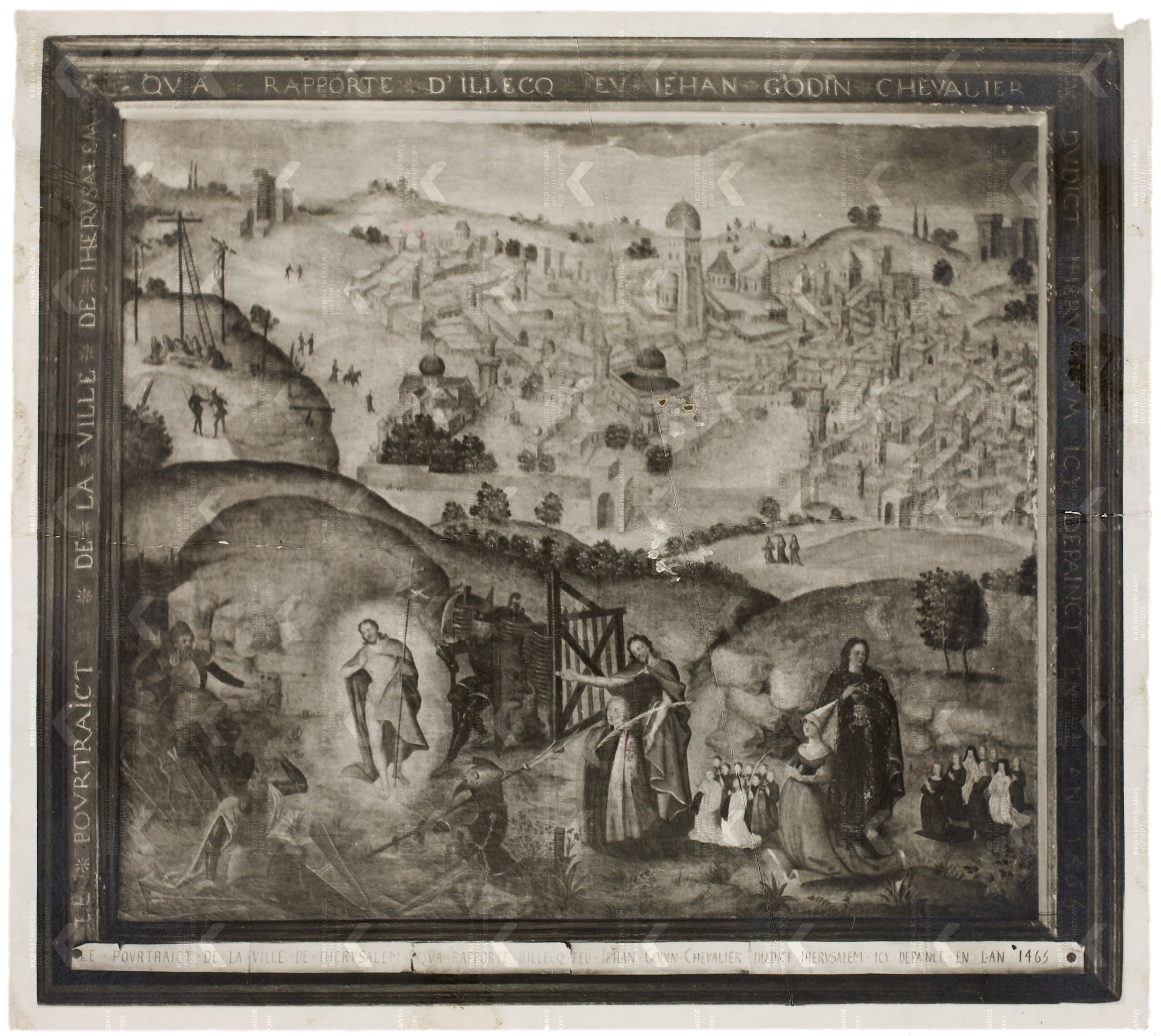 Le pourtraict de la ville de Iherusalem, qua rapporte d'illecq feu Jehan Godin chevalier du dict Iherusalem, icy dépainct en l'an 1465 coll privee anonyme