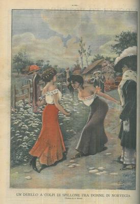 un duello a colpi di spillone fra donne in norvegia, La Tribuna Illustratà, Roma, 1910, 12 giugno