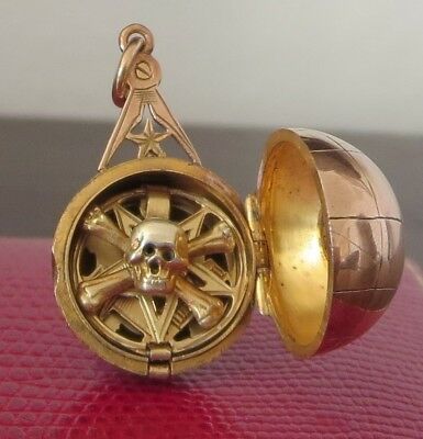 1900 ca Antique-Masonic-Skull-Bones-Ladder-9Ct-Gold-Ball