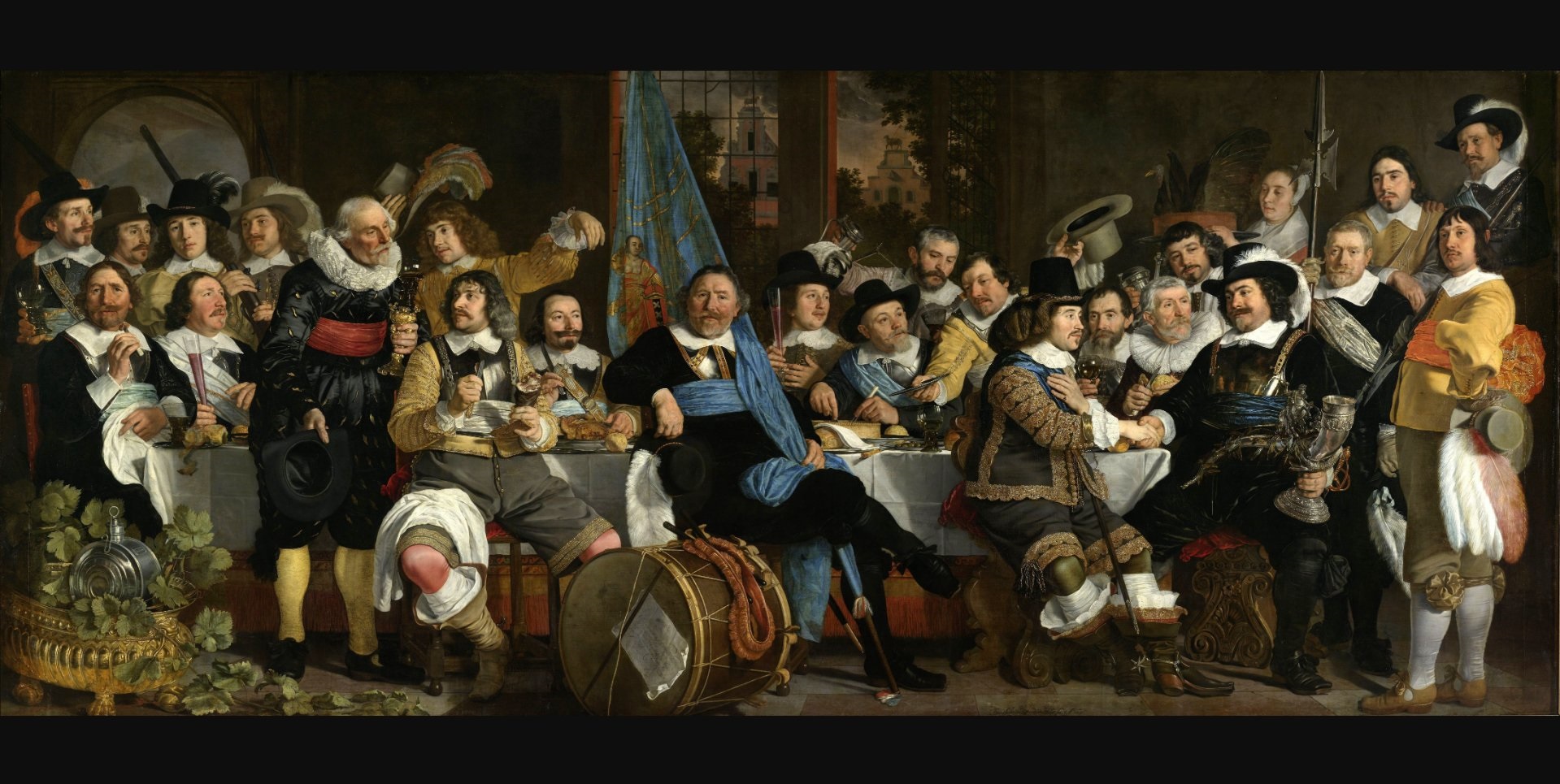 Bartholomeus van der Helst, Le banquet des capitaines de la garde civique d'Amsterdam à l'occasion de la paix de Mnster, 1648 Amsterdam, Rijksmuseum detail1