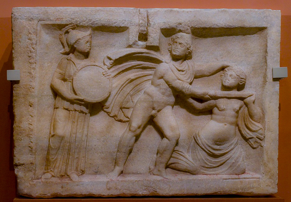 Perseus killing Medusa, sarcophagus from Pecs-Aranyhegy (Hungary), mid 2nd c. BC