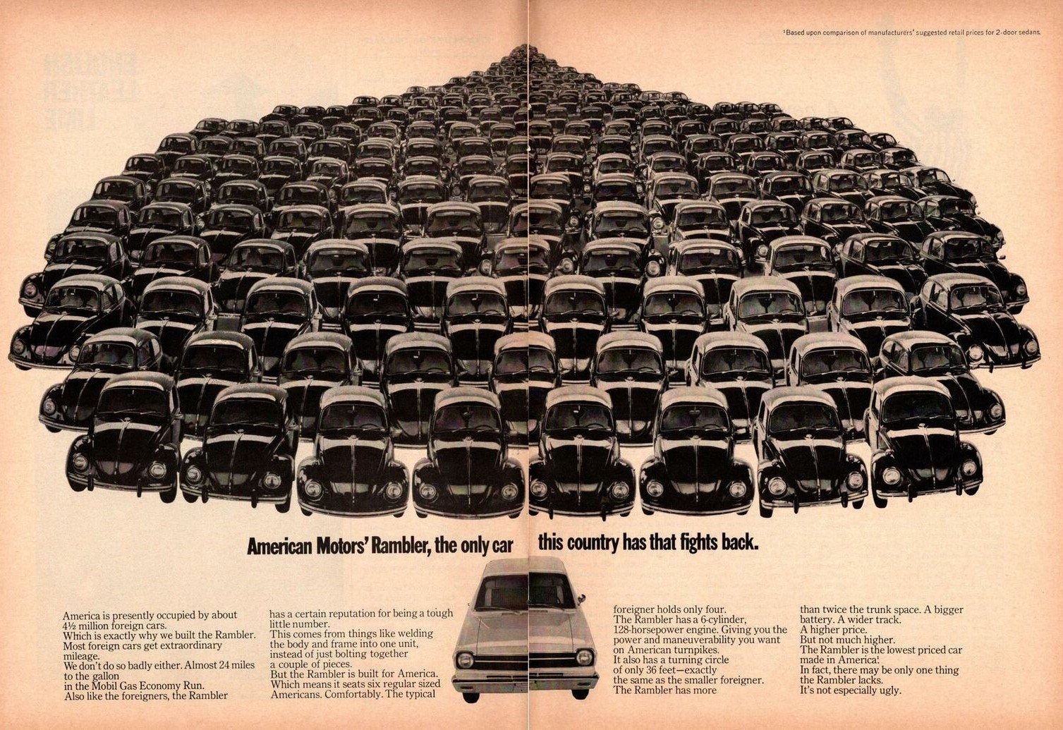 1969 AMC American Motors Corporation RAMBLER 6 Cyl vs VW Beetle