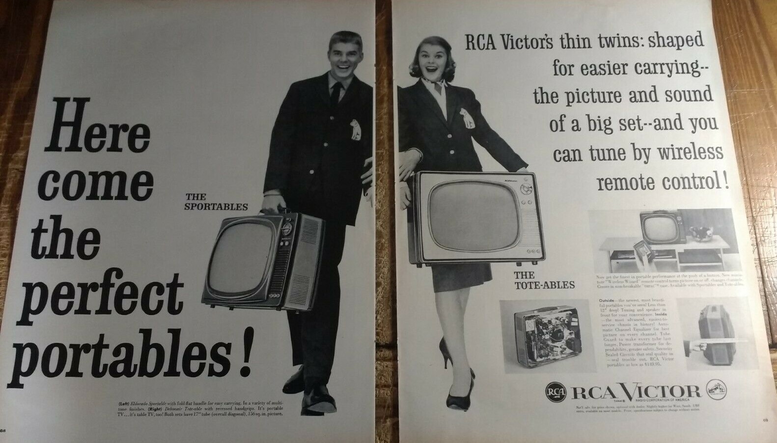 1959 RCA Victor Televisions Eldorado Sportable et Debonair Tote-able