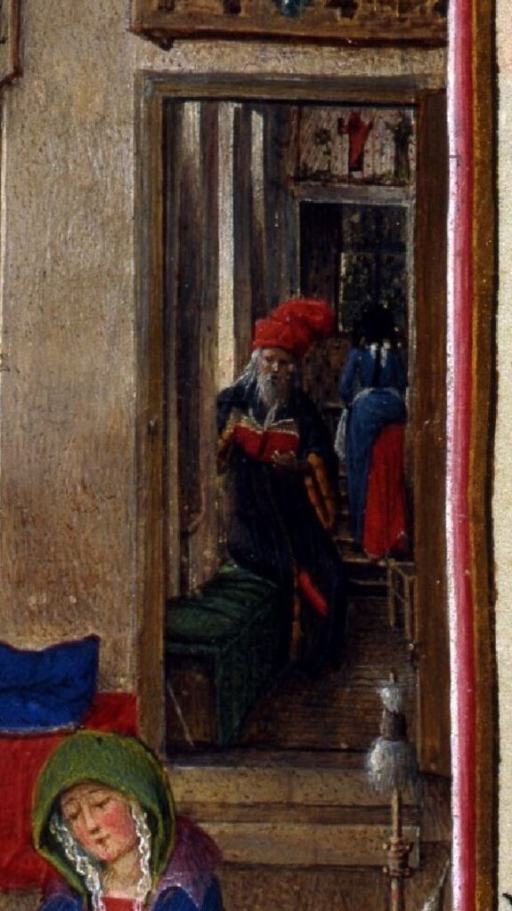 Birth of Saint John the Baptist, fol. 93v, from the Turin-Milan Hours, ca. 1445–52. Turin escalier