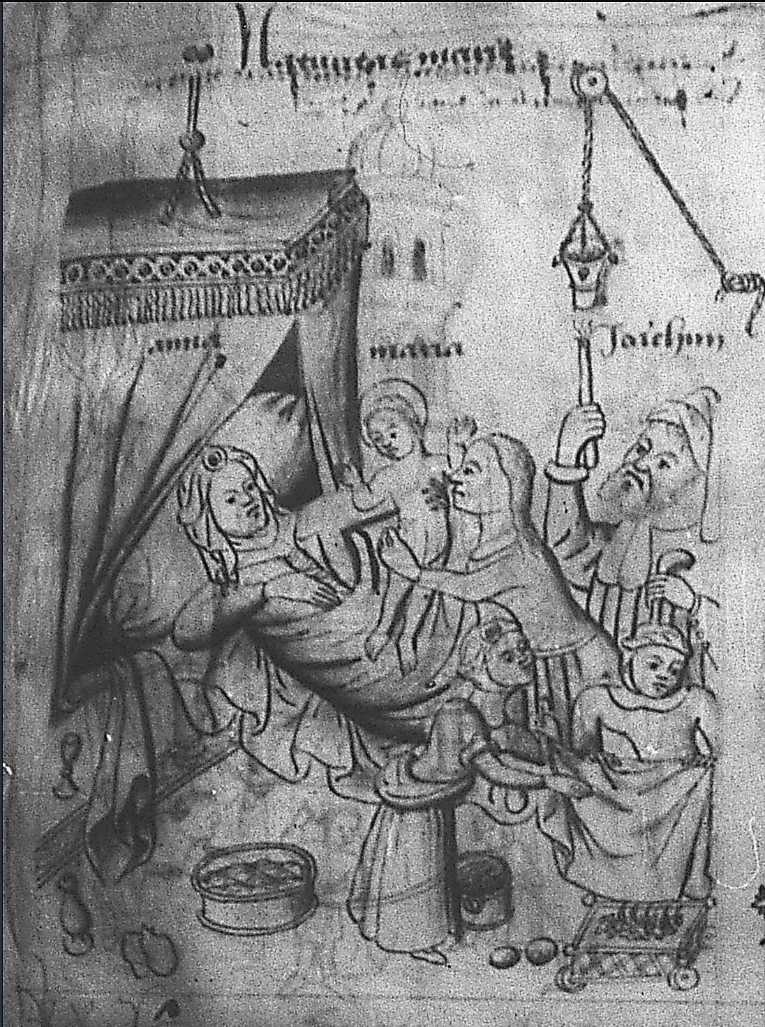 Naissance de Marie 1425-50 Speculum humanae salvationis Biblioteca Nazionale Universitaria Turin I.II.11, fol. 7r