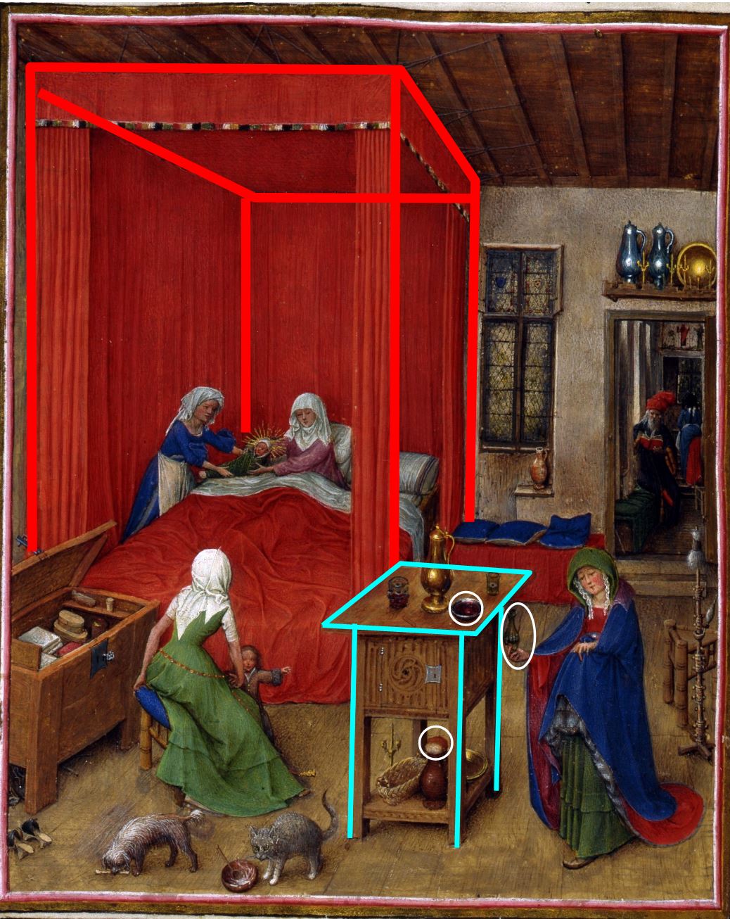 Naissance de Saint Jean Baptiste, fol. 93v, from the Turin-Milan Hours, ca. 1445–52. Turin schema