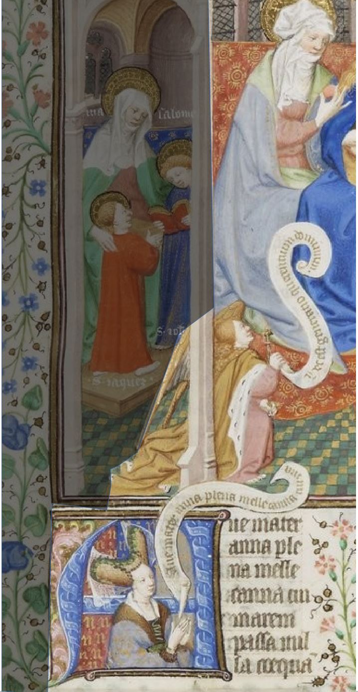 Maitre de Bedford, 1424-1435, Breviaire de Salisbury, pour le duc de Bedford BNF Lat 17294 fol 518r Sainte Parente avec duchesse Anne gallica detail