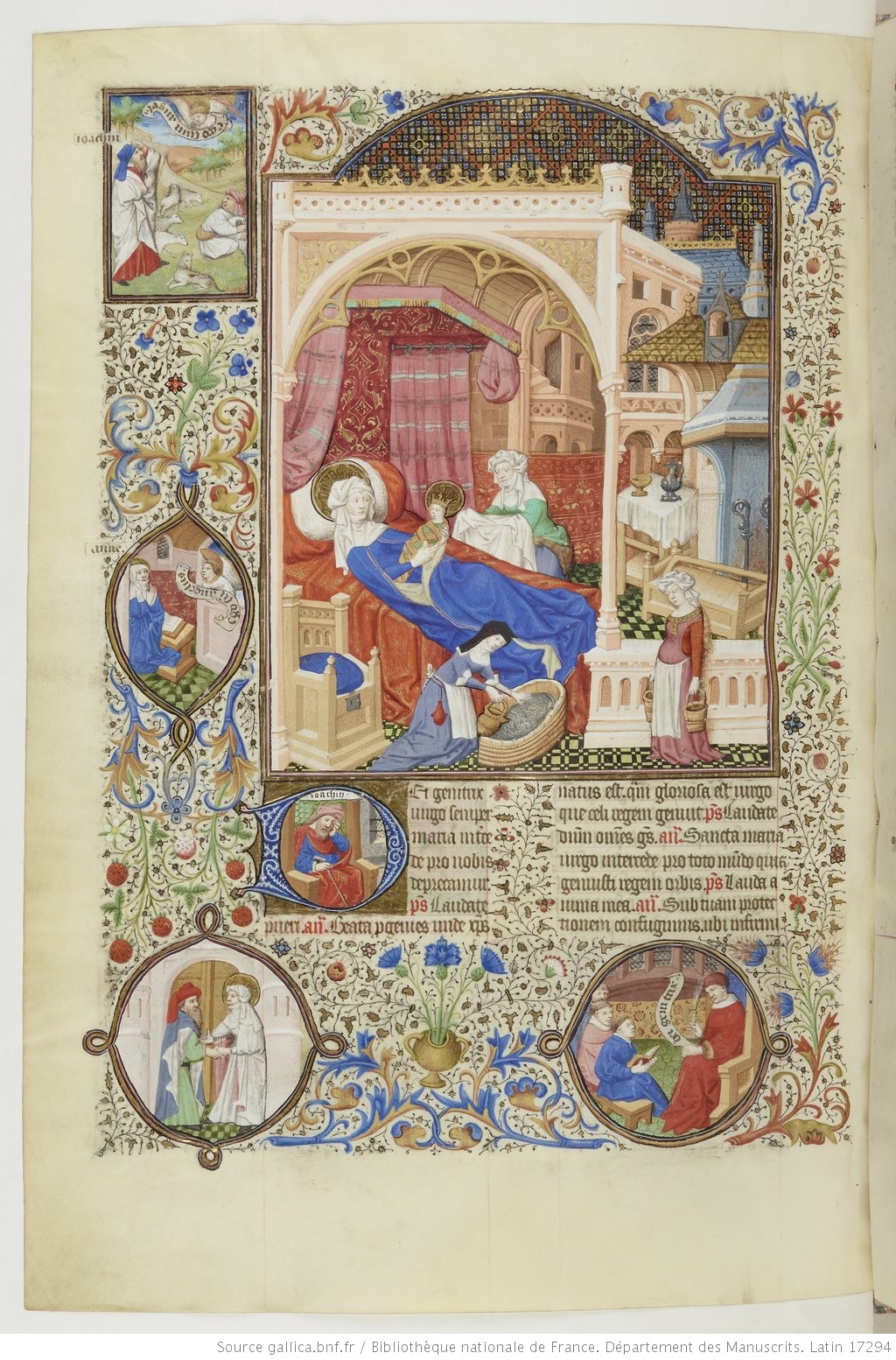 Maitre de Bedford (atelier), 1424-1435, Breviaire de Salisbury, pour le duc de Bedford BNF Lat 17294 fol 566v Naissance de Marie gallica