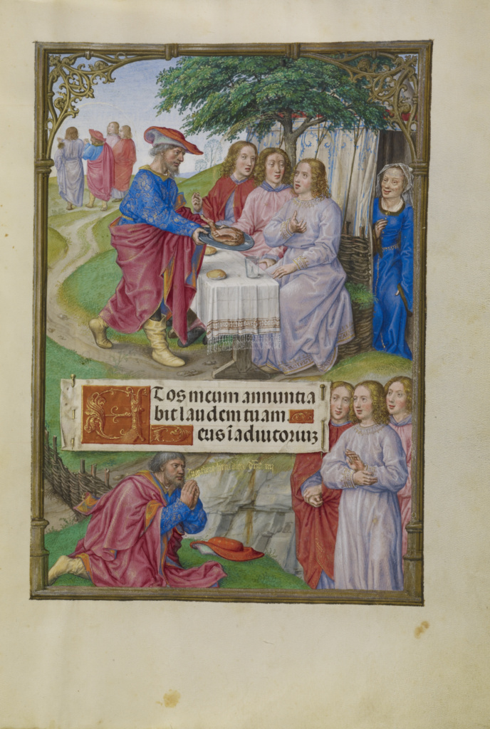 Spinola hours 1510-20 Getty Ms. Ludwig IX 18 fol 011 Master of James IV of Scotland Abraham and the Three Angels