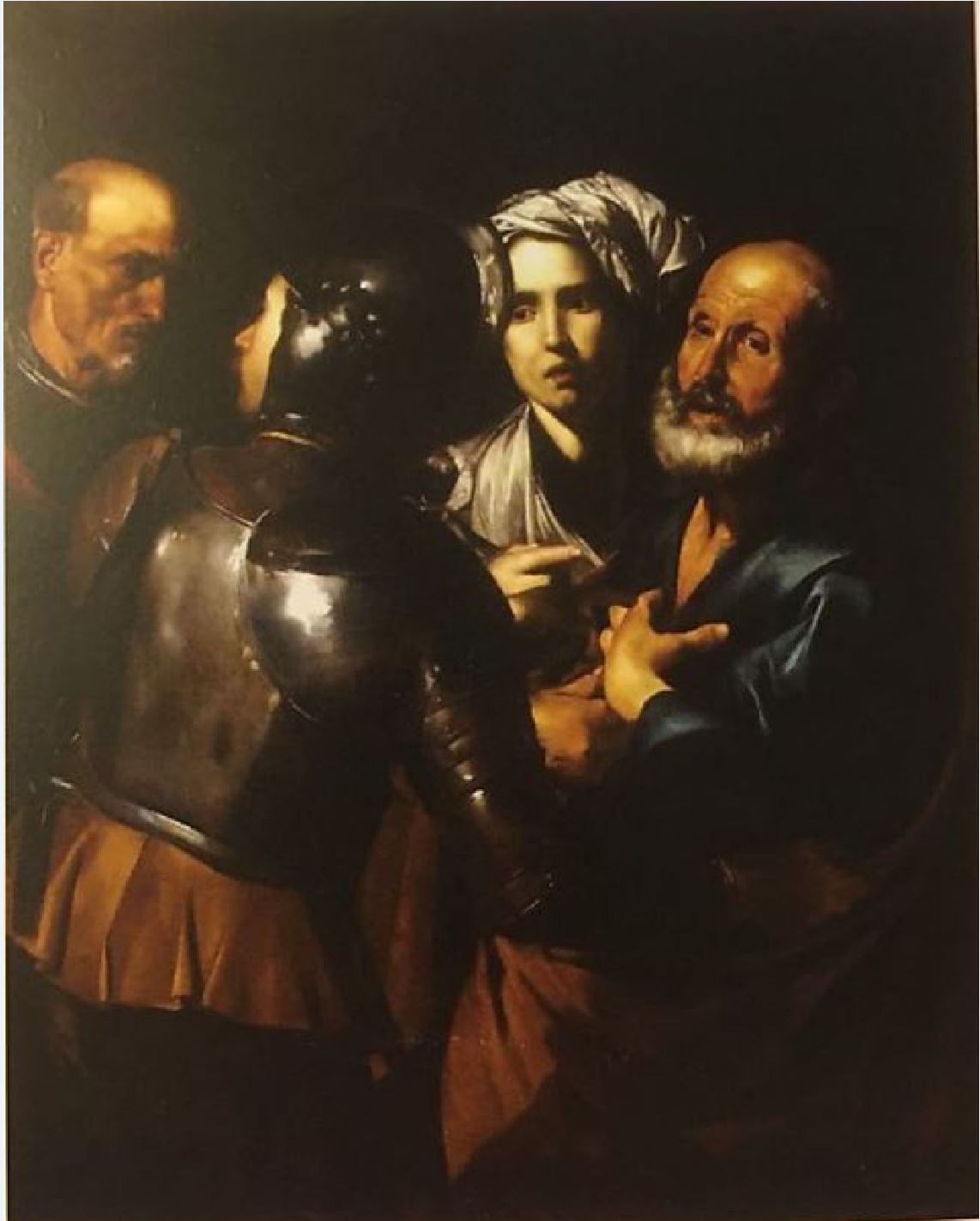 1615 ca Jusepe de Ribera, Denial of Saint Peter location unknown from Guillaume Kazerouni and Guillaume Kientz, Ribera à Rome, autour de l’Apostolado, 2015, p. 37, fig. 16