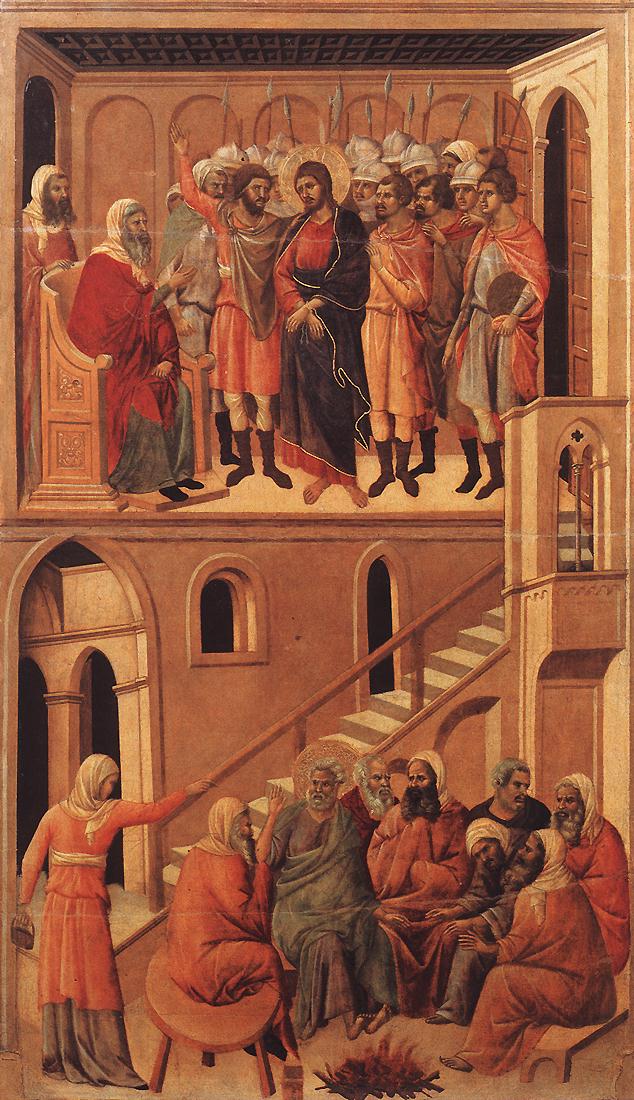 Duccio di Buoninsegna, 1311, Anne et premier Reniement, Maesta, Museo dell'Opera Metropolitana del Duomo, Sienne servante