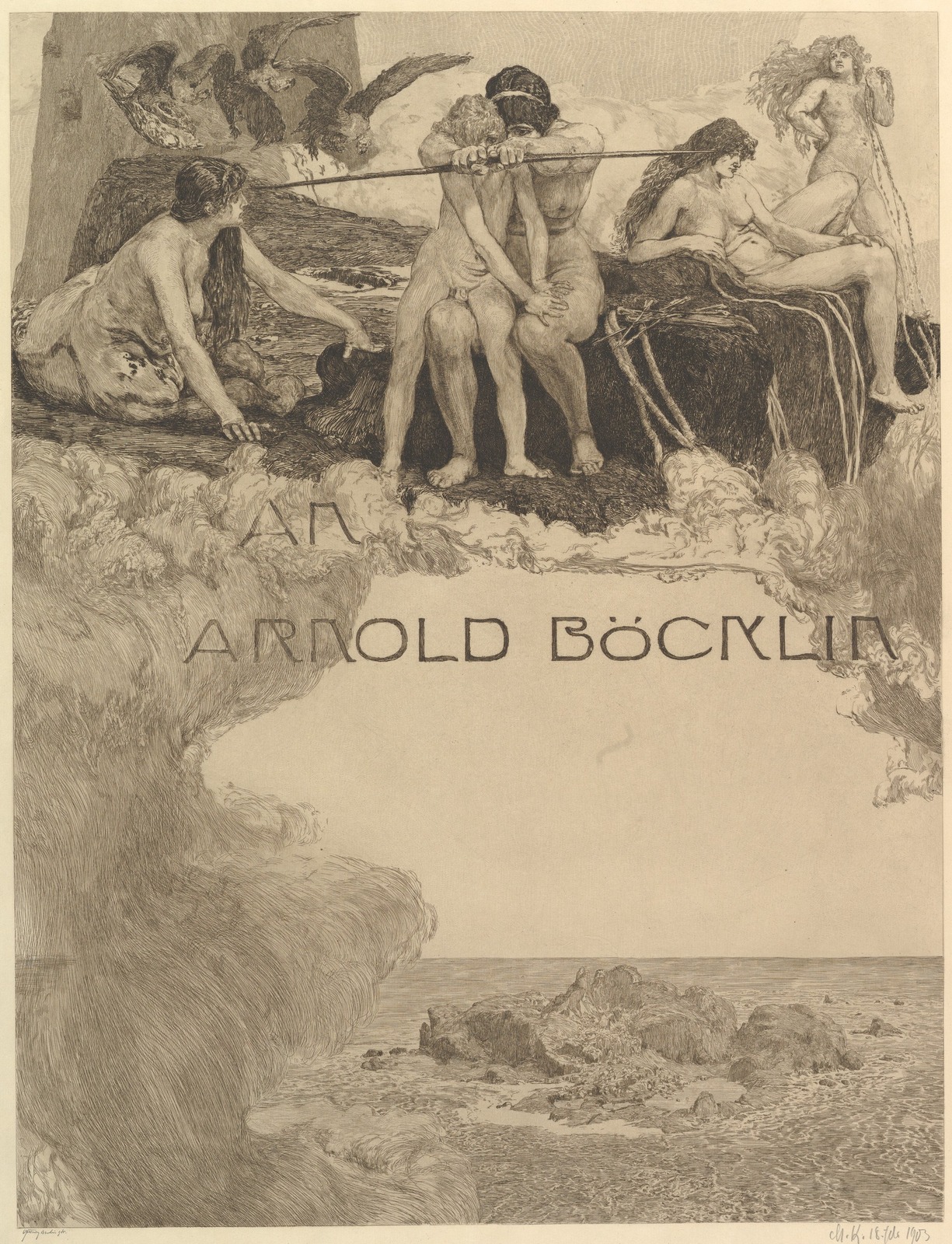 Max Klinger 1887 Series Eine Liebe, Opus X Dedicace a Arnold Bocklin detail