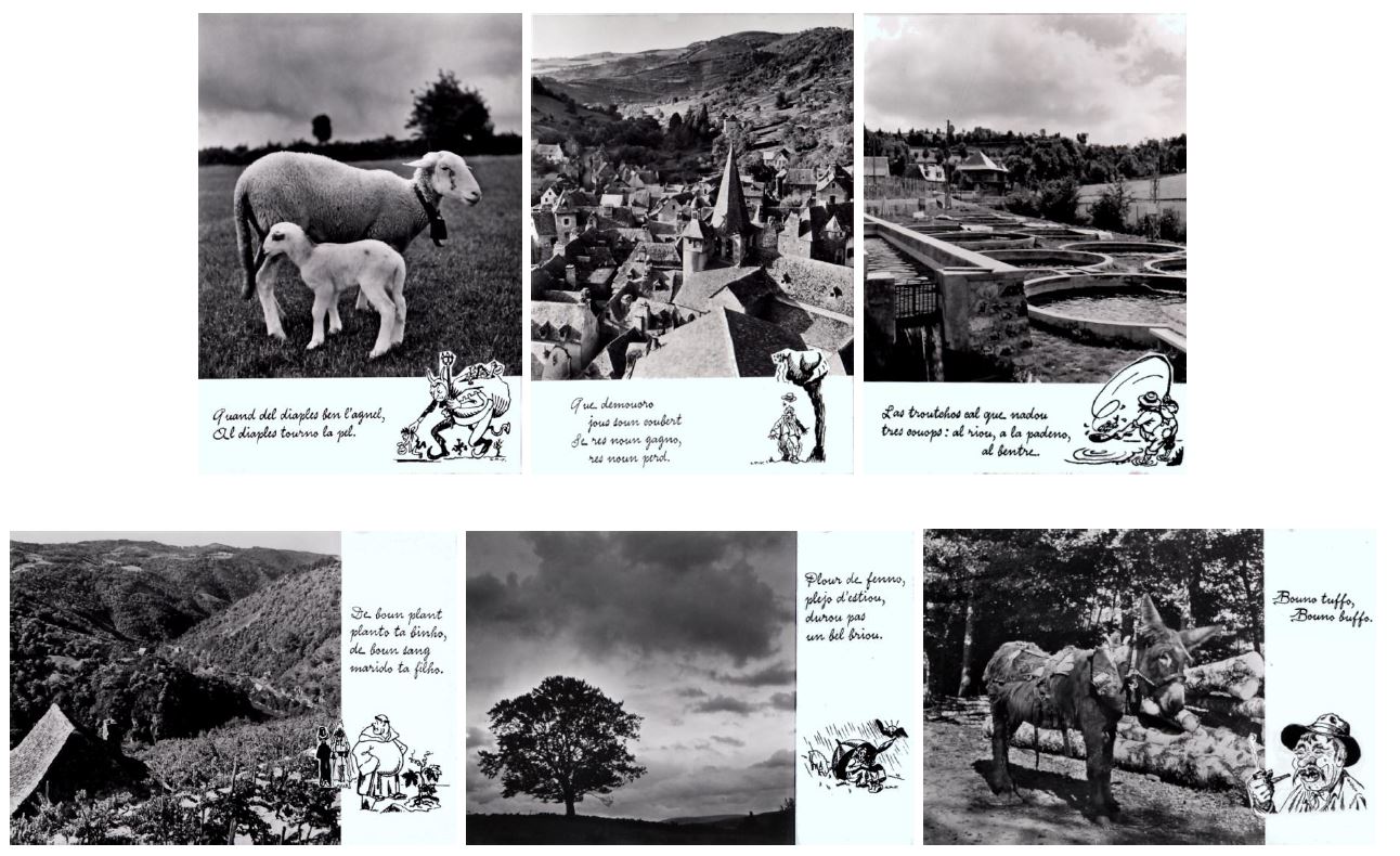 1954 ca Andre Marie Vergnes 36 cartes postales illustrant les proverbes rouergats C