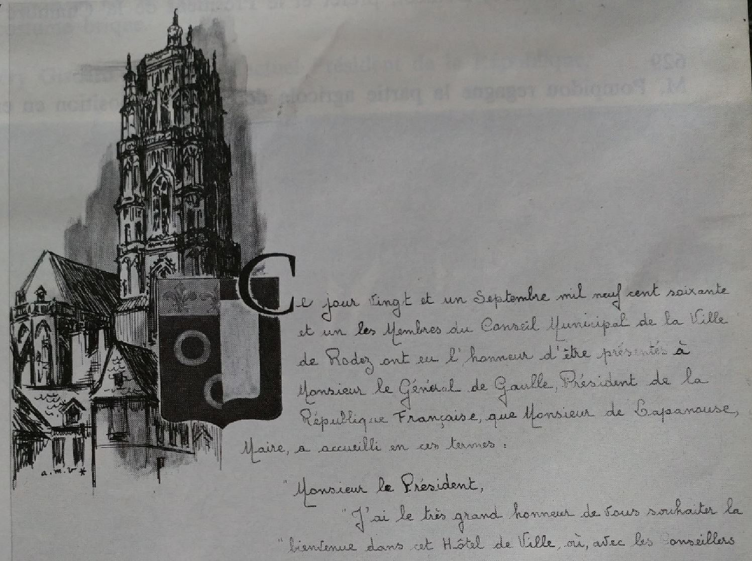 1961 Andre Marie Vergnes Discours du maire pour la venue du general de Gaulle 1961