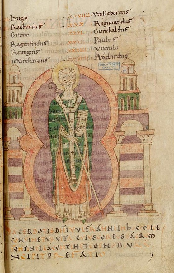 1075-1100 Chronicon majus Fontanellense S. Wulfran, archeveque de Sens abbaye saint Wandrille Le Havre BM MS 332 fol 62 IRHT