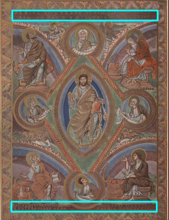 codex-aureus-de-saint-emmeran 870 ca Christ en majestel Munich, Bayerische Staatsbibliothek schema 3a