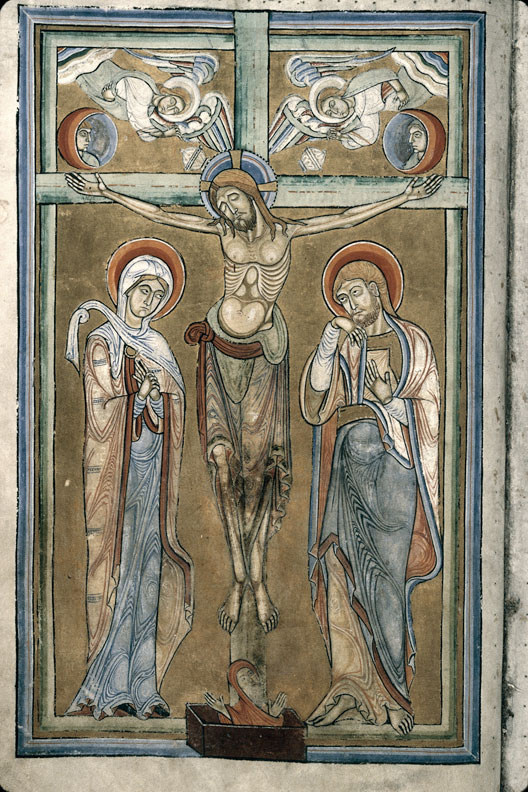 1170-80 Valenciennes BM Ms 108 f.58v Crucifixion, from the Sacramentary of St. Amand