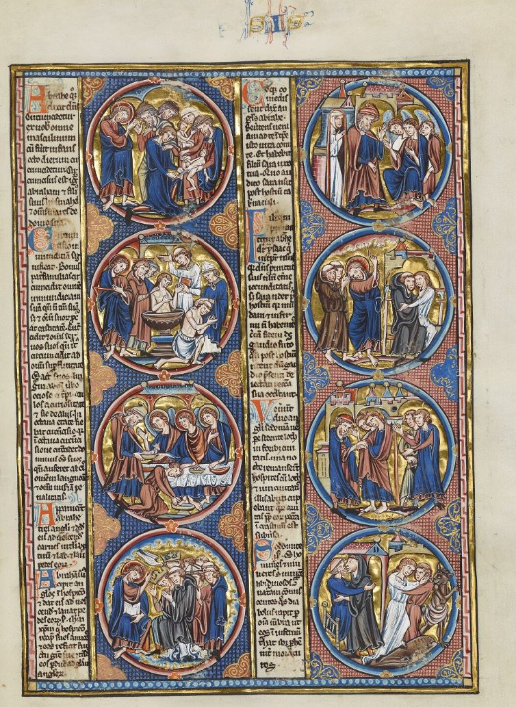 1230-1245 Bible moralisee Oxford-Paris-Londres Bodleian Library MS. Bodl. 270b fol 14r Abraham et les anges