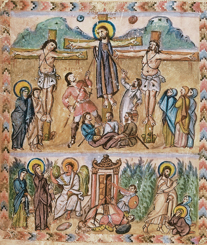 Rabbula Gospels: Crucifixion and Resurrection, 586 AD