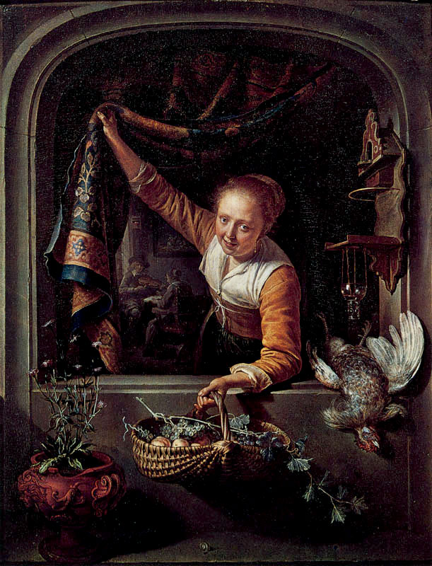 Gerrit-Dou-A-Girl-with-a-Basket-of-Fruit-at-a-Window-1657-Rothschild-Collection-at-Waddesdon-Manor-Aylesbury