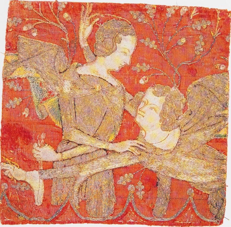 1320 ca Le retour du faucon Fragment d'aumoniere Musee des Tissus Lyon