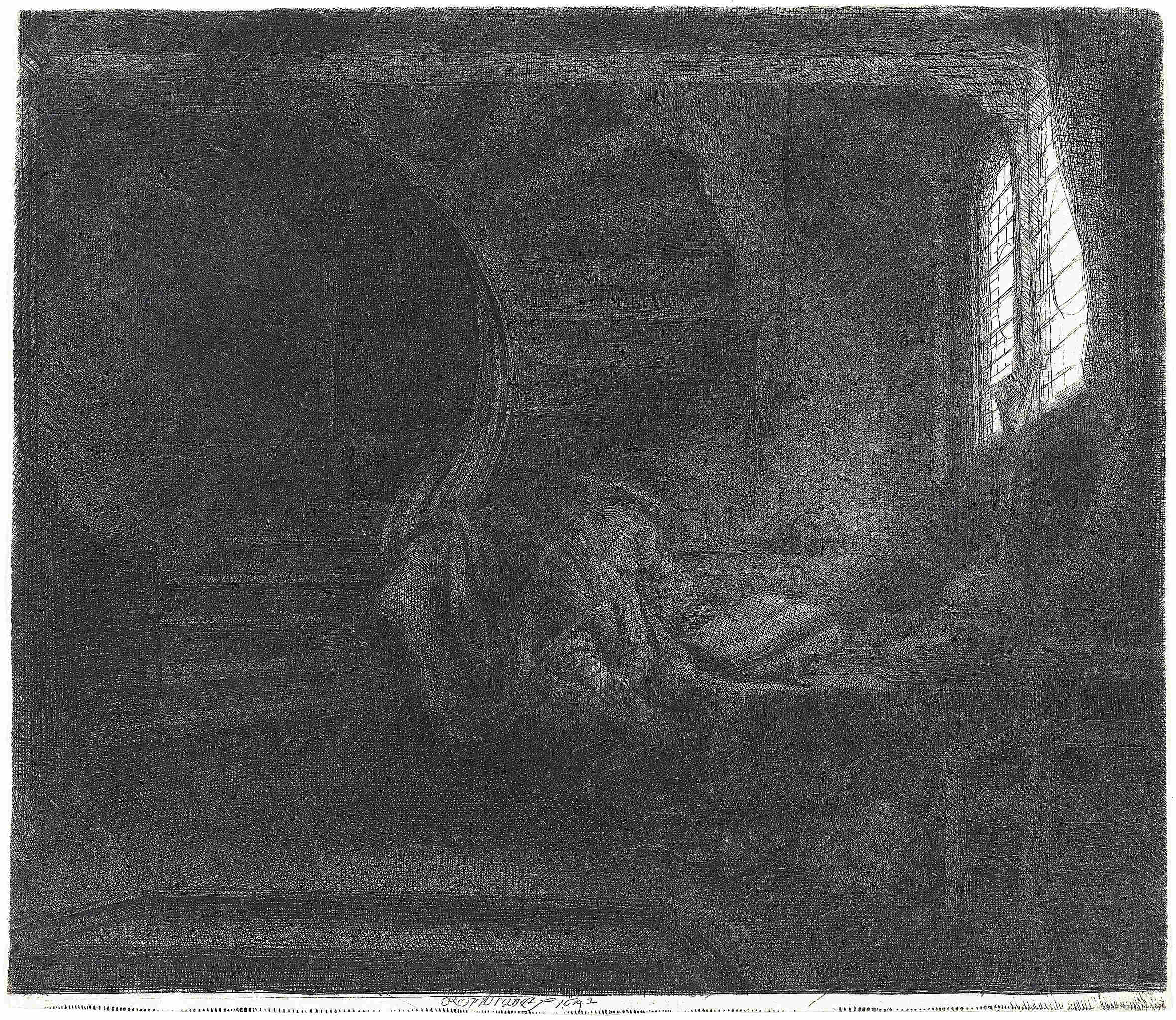 1642 Rembrandt_van_Rijn,_Saint_Jerome_in_a_Dark_Chamber British Museum reduit
