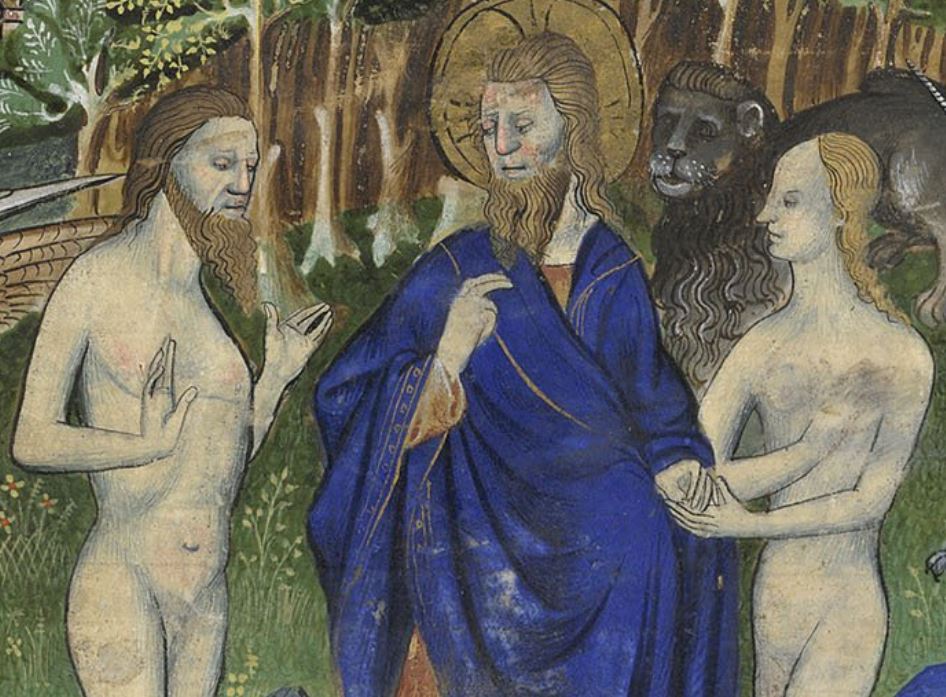 Boethius master1415 Les Faits des Romains or Histoire Ancienne jusqu'a Cesar Paris Egerton 912 f. 10 Adam and Eve in Paradise detail 1