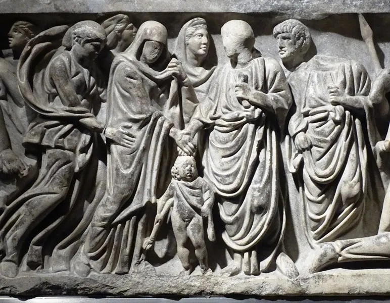 Dextera junctio sarcophage de Portonaccio (detail couvercle) vers180-90 Palazzo Massimo Rome
