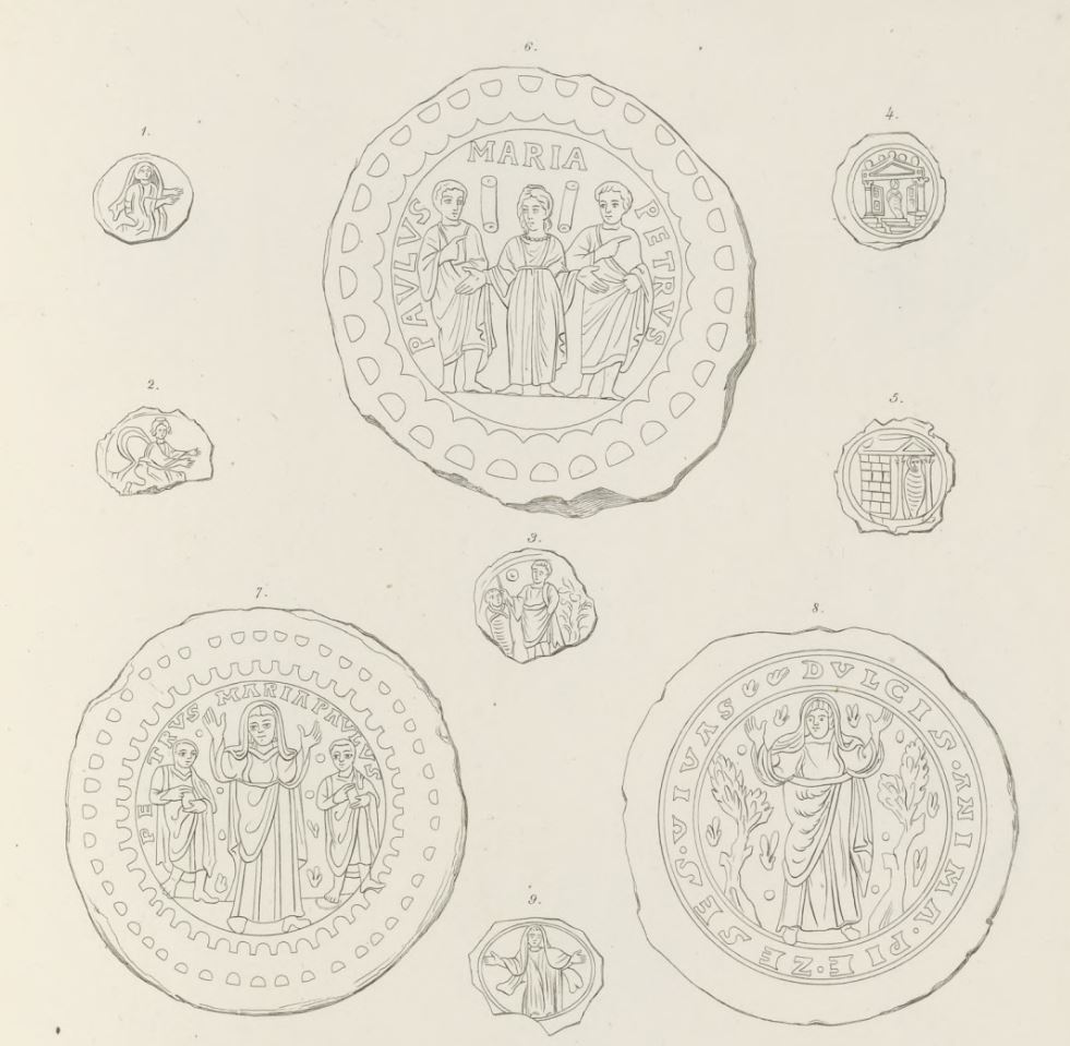 Garrucci, Raffaele, 1812-1885 Vetri ornati di figure in oro trovati nei cimiteri cristiani di Roma (Roma Tipografia delle belle arti, 1864) planche IX