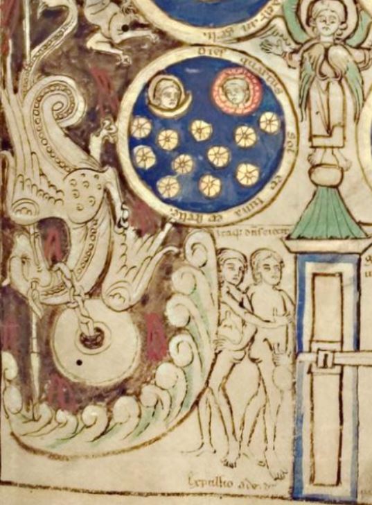 Hildegard of Bingen, Liber scivias, ca. 1200, Heidelberg University. Cod. Salem X 16, fol. 1r Creation et Chute detail