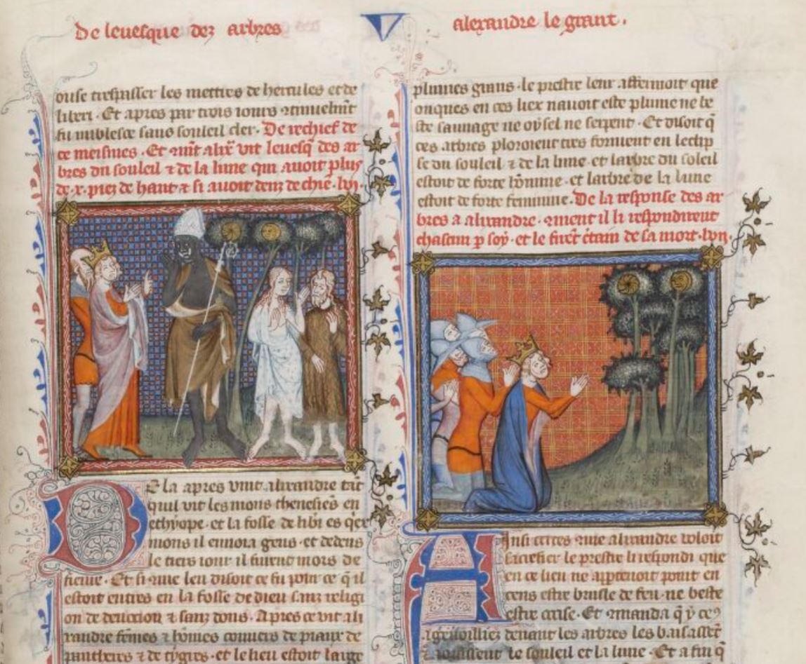 alexandre Maitre du sacre, Paris, 1370-1380, Speculum historiale de Vincent de Beauvais trad. Jean de Vignay 1333-34, BNF NAF 15939 fol 125