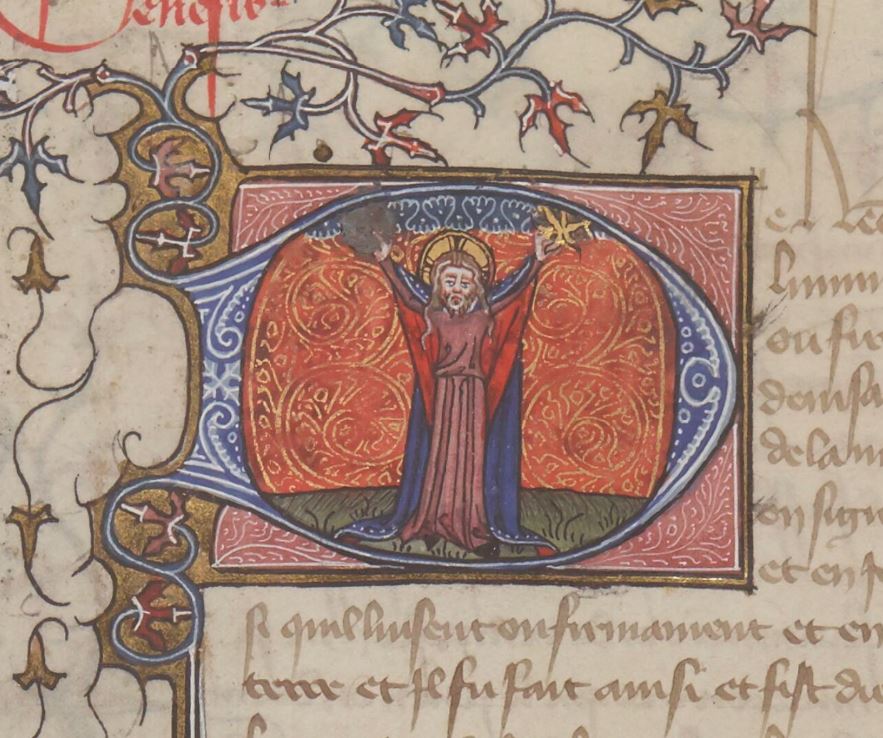 guiard des moulins, bible historiale 1375-1400 BNF Français 164 fol 3r Creation des luminaires
