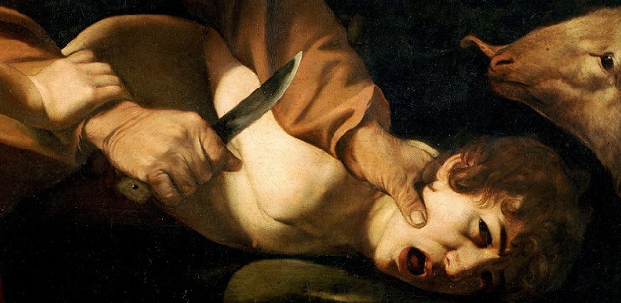 1603 Caravaggio Sacrificio-di-Isacco--Uffizi detail paysage