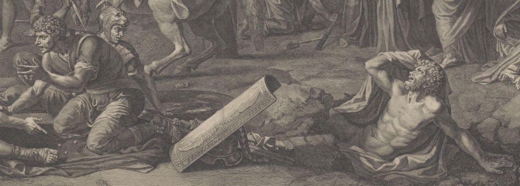 Poussin 1644-46 Crucifixion gravure de Stella detail des mort