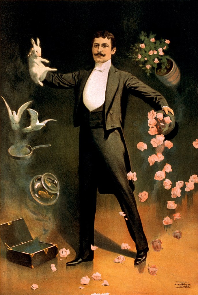 Zan_Zig_performing_with_rabbit_and_roses,_magician_poster,_1899-2