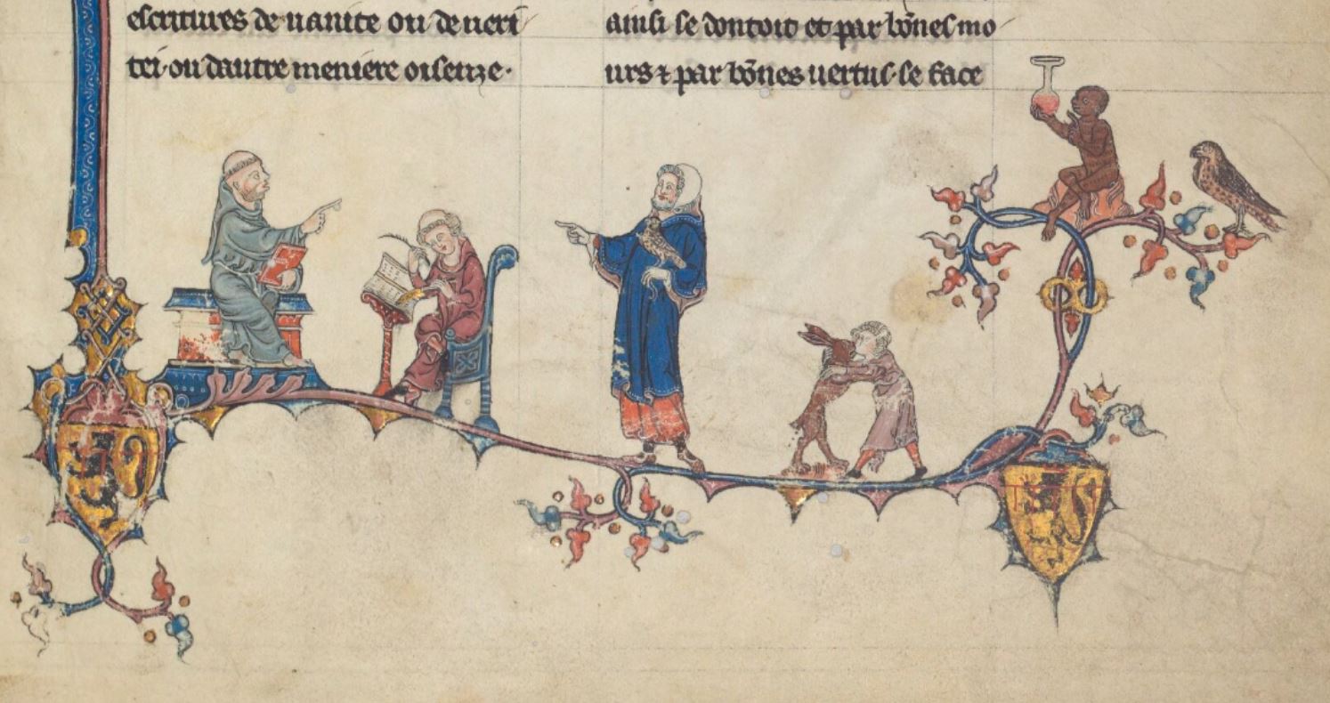 13eme fin Simon d'Orleans Frederic II , traite de fauconnerie , traduction française, BNF FR 12400 fol 1r