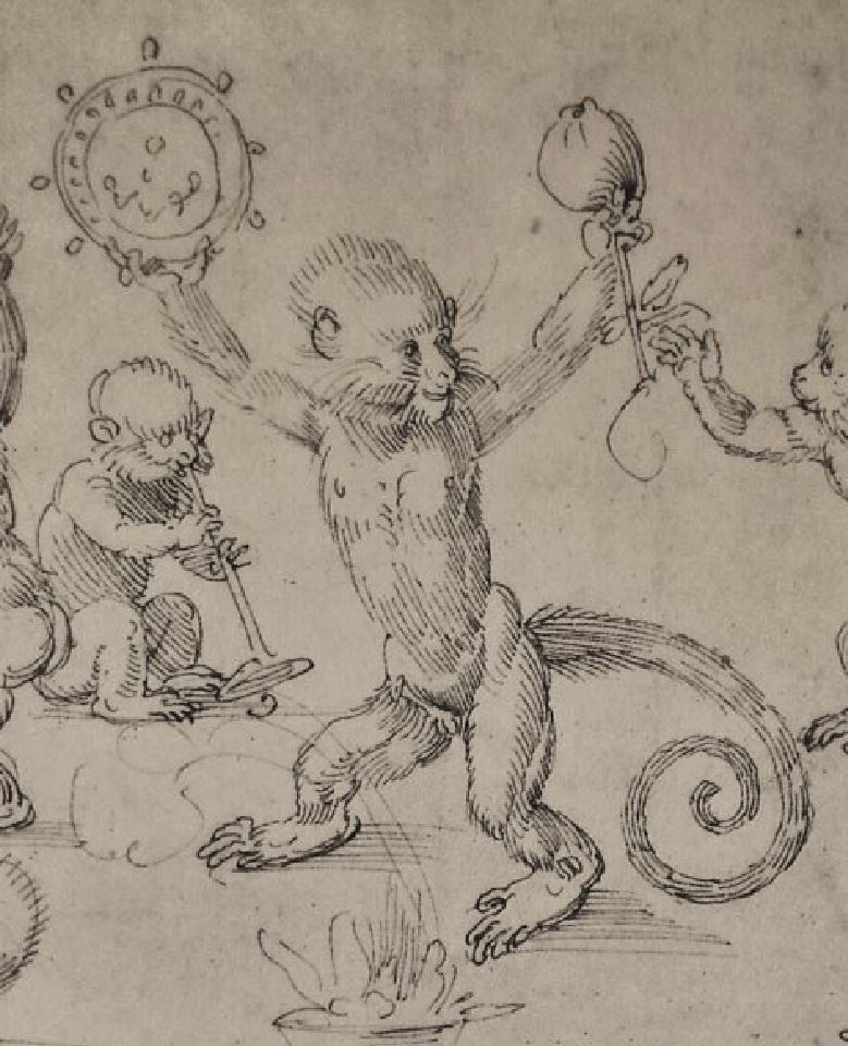 1523 La danse des singes Durer Kunstmuseum Basel, Kupferstichkabinett, Inv. 1662.168 detail singe