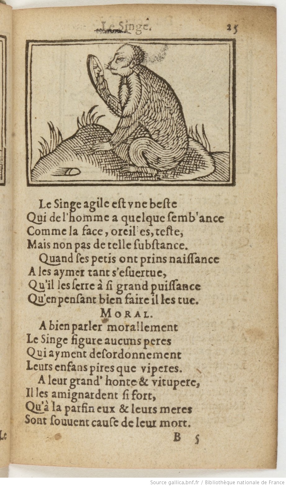 1586 Barthelemy Aneau, La description philosophale de la nature et condition des animaux A Lyon, par Benoist Rigaud p 15 Gallica