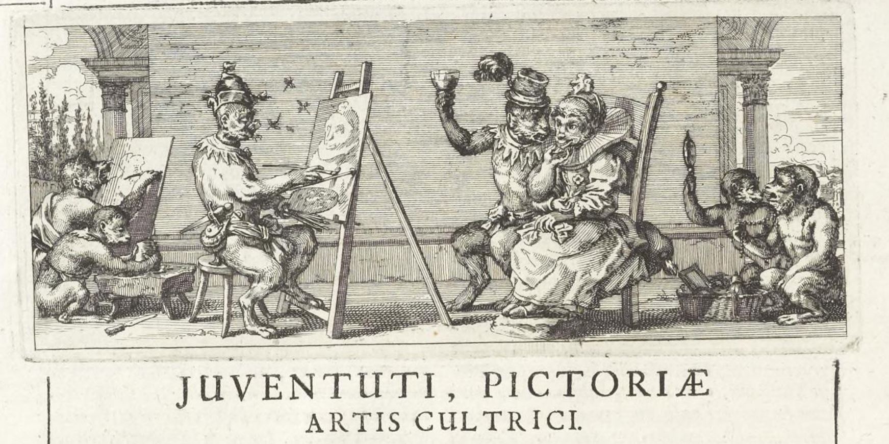 Frontispice de la preface aux jeunes peintres, Joachim von Sandrart Academia nobilissimae artis pictoriae 1683