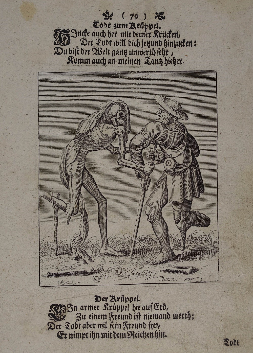 1440 L'infirme, figure de La danse macabre du Grand-Bale - gravure de- Merian 1621