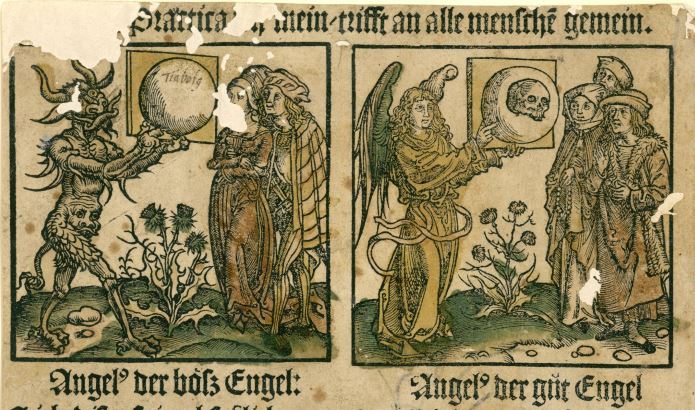 1498 ca Practica des bosen und des guten Engels, Leipzig Konrad Kachelofen Wurttembergische Landesbibliothek,Stuttgart, Inc. fol. 13312b