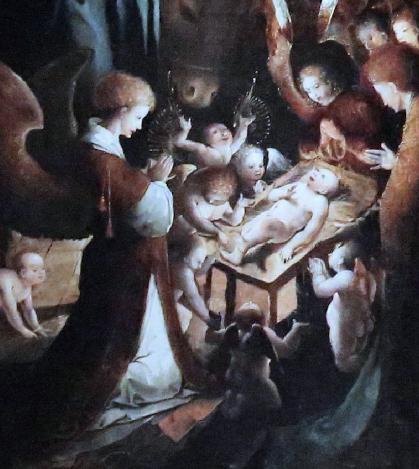 1515 Jan_de_Beer_-_Triptych_of_Adoration_of_the_Magi_the_Nativity Brera Milan photo JL Mazières detail berceau