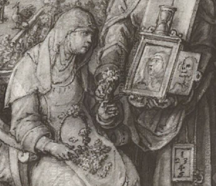 1594, Jan van der Straet (Stradanus), Teyler Museum, Haarlem Quand tu es jeune, pense à la mort detail