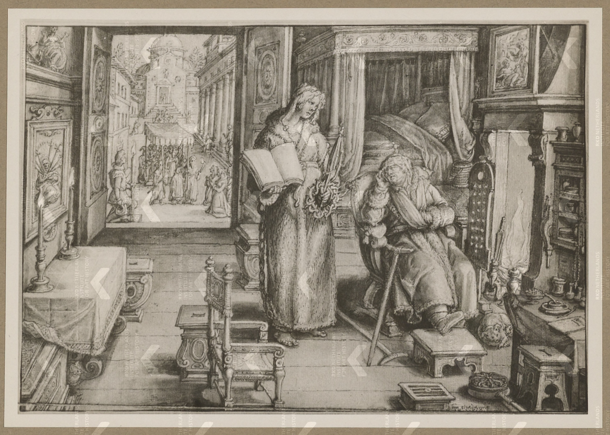 1594, Jan van der Straet (Stradanus), Teyler Museum, Haarlem Quand tu es proche de la mort, resigne toi a souffrir